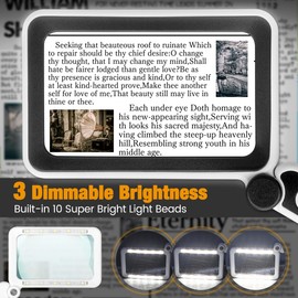 Tobegiga Rechargeable Magnifying Glass with Light for Reading, 5X Large Page Magnifier with LED Lighted for Seniors Low Vision, Folding Handheld Rectangle Magnifier for Reading Small Print Black-White