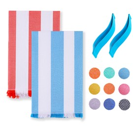 2 Packs Oversized Cotton Stripe Turkish Beach Towel 72"x36"Thin Quick Dry Sand Free Pool Swim Towels Large Xl Clearance Blanket Adult Travel Essentials Accessories Vacation Naw Blue Red Stuff