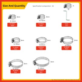 dmluosimu 68pcs 201 Stainless Steel Worm Gear Hose Clamp Kit - 6mm (1/4“) to 38mm (1-1/2”) with Wrench for Fuel Lines, Automotive, Radiator and Water Pipes.