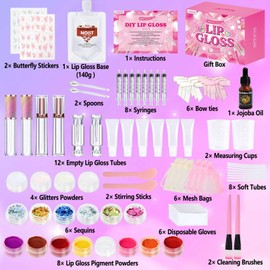 JCOOS Lip Gloss Making Kit, Lip Gloss Set for Teens Kids Tweens Girls Woman Lip Kit Fun DIY Lipgloss Making Kit, Make Your Own Lip Gloss Kit, Moisturizing Glitter Kids Gifts Stuff for Girls 10-12