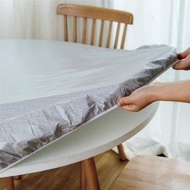 BESTORI Round Waterproof Table Cloth Elastic Vinyl Fitted Table Cover Waterproof Oil-Proof for Outdoor and Indoor Light Grey, Diameter 60 inch