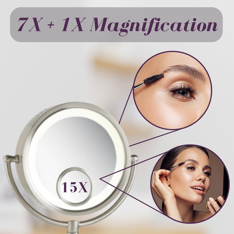 JERDON Plug in Lighted Wall Mount Makeup Mirror - 1X/7X/15x