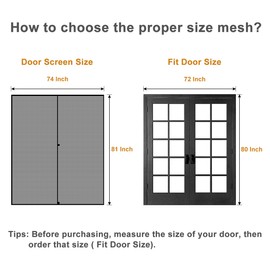 MAGZO Magnetic Screen Door, Fits Door Size 72'' x 80'', Center Opening, Reinforced Polyester (Better Than Fiberglass), Prevent Small Pets from Scratching, Hold the Sides in Place with Hook&Loop Straps