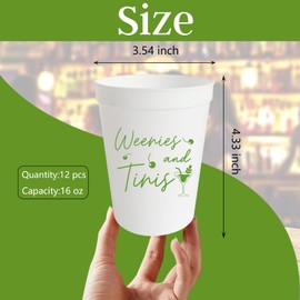 BOMXOI 12PCS Weenies & Tinis Cups Bachelorette Party Plastic Cups 16oz Martini Themed Party Decorations Supplies A Tini Bit Older Birthday Party Decor Sign White Green