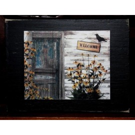 handmade House Black Eyed Susans Primitive Rustic Wooden Sign Block Shelf Sitter 3.5X4.5