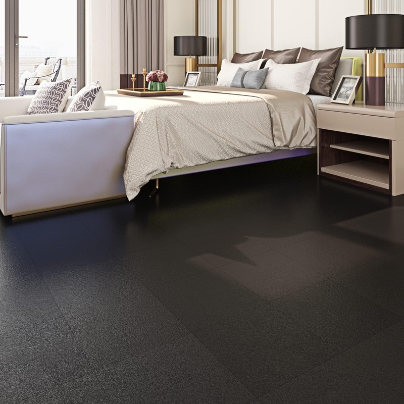 Livelynine Solid Black Vinyl Flooring 16-Pack 12x12 Inch Bathroom Peel