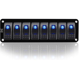 ELING Universal LED Backlight 8 Gang Rocker Switch Panel for Vessels Yachts Speedboats (Blue, 8 Gang)