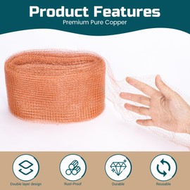 PamMittul Copper Mesh Rodent Control, 4in x 30ft Rustproof Pure Copper Mesh Roll for Slug Snail Mice Control, Ideal for Blocking Holes in Walls Vents, Plus Packing Tool for Easy Installation
