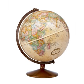 Replogle Globes Franklin World Globe, Antique Ocean, 12-Inch Diameter, Raised Relief (3-Dimensional Relief of Major Mountain Ranges). This Easy to assemble globe features over 4000 place names including political borders and provincial borders, shipping routes, detailed lakes, rivers, tributaries and canals. Held by a sturdy metal stand.
