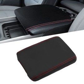 sportuli Center Console Cover Anti-Scratch Leather Armrest Pad Replace for 2019-2024 2025 Dodge RAM 1500 2500 3500, for All Makes & Models with Bucket Seats (Red Stitches)