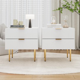 Smart FENDE 26 inch Tall White Nightstand with 2 Drawers, Modern Bedside Table, Mid-Century Modern End Table, Wooden Night Stand with Solid Wood Leg for Bedroom