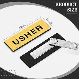 10 Pcs Magnetic Usher Tags with 10 Pairs White Nylon Cotton Gloves Reusable Usher Supplies for Church Acrylic 1 x 3 Inch Usher Badge Name Tag with Magnet for Uniform Church Gatherings (Gold)