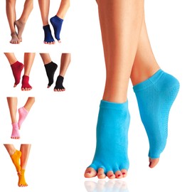 GERNEO® - The original - premium yoga pilates ballet gymnastics fitness socks open and non-slip - toe-free footsies, Horizontal blue, M