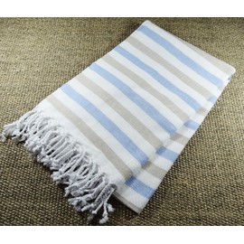 Morganicsbeauty Turkish Hammam Peshtemal Africa striped 100x175cm 100% Cotton-Blue/Beige