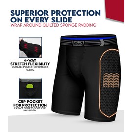 Exxact Sports Youth Baseball Sliding Shorts with Soft Athletic Cup Breathable Padded Compression Shorts for Baseball Softball, Black, Large