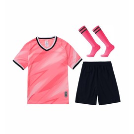M2C Soccer Jerseys for Boys Girls Sports Shirt and Shorts Set with Socks Pink 9-10