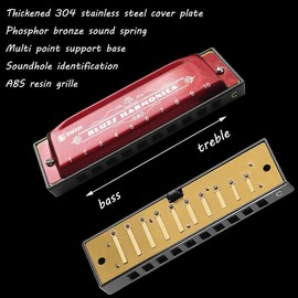 Blues Harmonica Mouthorgan 10 Holes Armonica Diatonic Harp Key of C Mouth Organ Metal Woodwind Music Instrument - Color: red