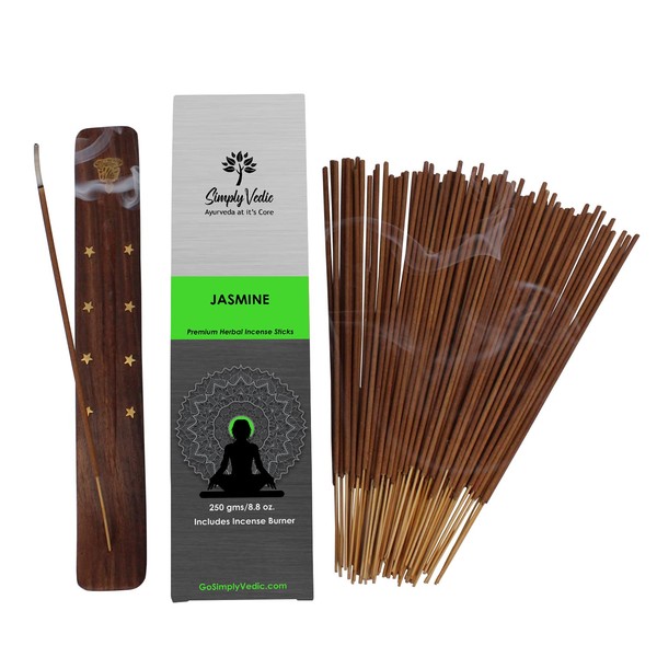 Simply-Vedic White Sage Incense Sticks (Approx. 135 Sticks, 250 g)High Quality Handmade with Incense Holder | Lasts 45 Minutes | for Aromatherapy, Yoga, Home and Home Decoration Gift Set