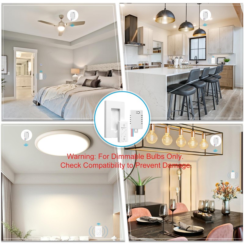 Wireless Dimmer Switch, Remote Light Switch and Receiver kit, Compatible