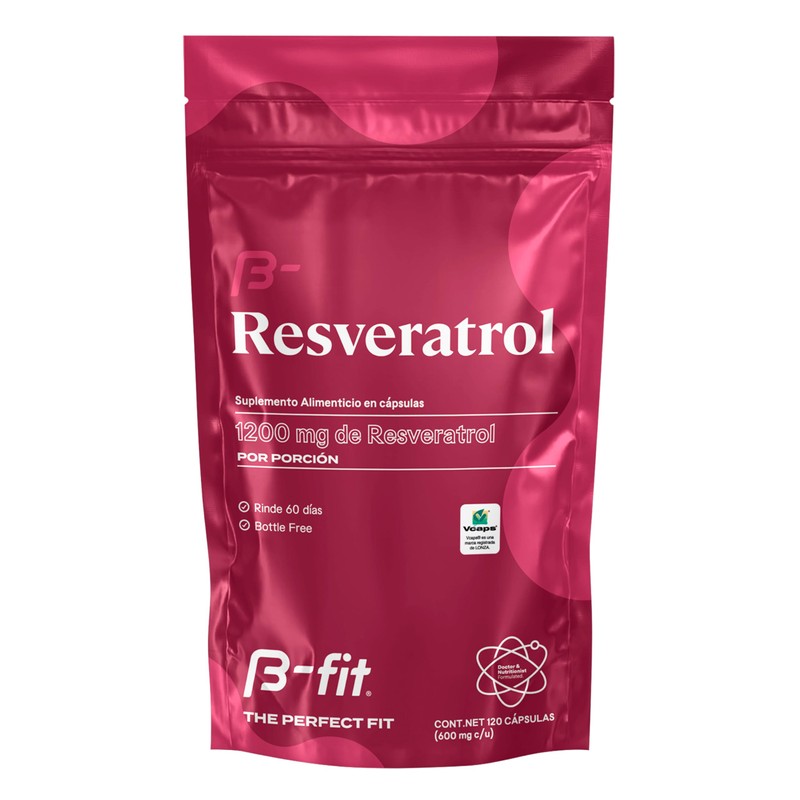 B-FIT Resveratrol 1200mg, Suplemento en Cápsulas, 120 Cáps, Sin Gluten