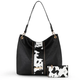 Montana West Hobo Bags for Women Bucket Shoulder Purses and Handbags Summer Tote Bag Medium Cow Print Leather Bag with Coin Wallet MWC-1031BK