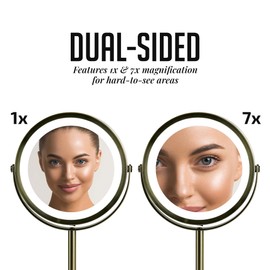 OVENTE 7" Rechargeable Lighted Tabletop Makeup Mirror with 1X/7X Magnification, Double Sided Magnifying Vanity Mirror, 360° Swivel Design, LED White Light and USB Plug, Nickel Brushed MCTR70BR1X7X