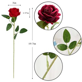 Jasion 12PCS Artificial Roses Realistic Velvet Silk Flowers Long Stem Faux Flowers Bouquet for Wedding Home Party Table Centerpieces Decorations (Red)