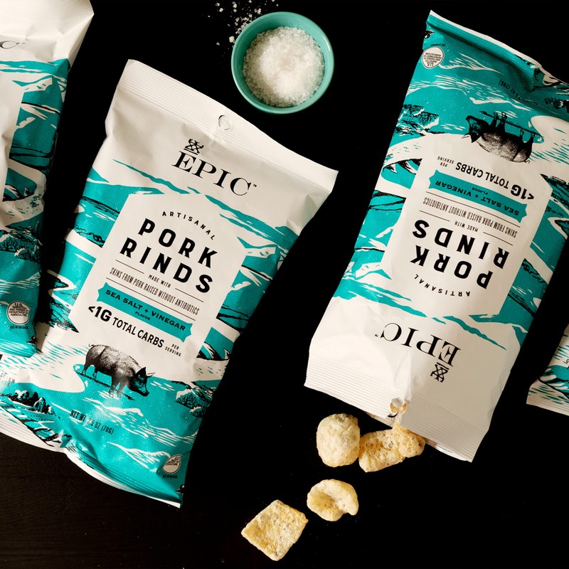 EPIC Sea Salt + Vinegar Oven Baked Pork Rinds, Keto
