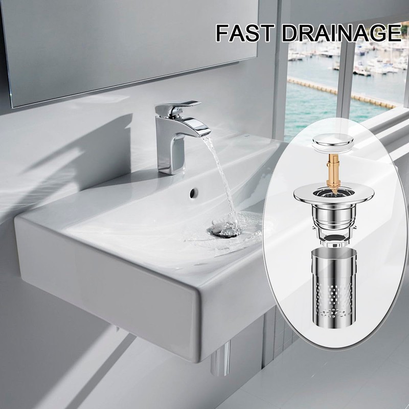 Bathroom Sink Stopper with Hair Catcher, 2Pcs Pop Up Sink