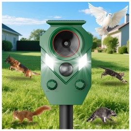 Solar Ultrasonic Animal Repeller Outdoor – Motion Sensor Activated Deer Repellent with Flashing Lights & Sound, IP65 Waterproof, Deterrent for Cats, Dogs, Raccoons, Skunks, Birds