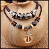 White Fang AZ089 Men's Necklace, Leather, Leather Cord, Equari, Retro