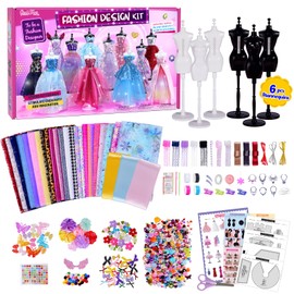 ONE TO FOUR 800+Pcs - Fashion Designer Kit for Girls with 6 Mannequins - Arts and Crafts Kit- Sewing Kit for Kid Ages 8-12 -Girl Gift Age 6 7 8 9 10 11 12-Gifts for Teen Girls