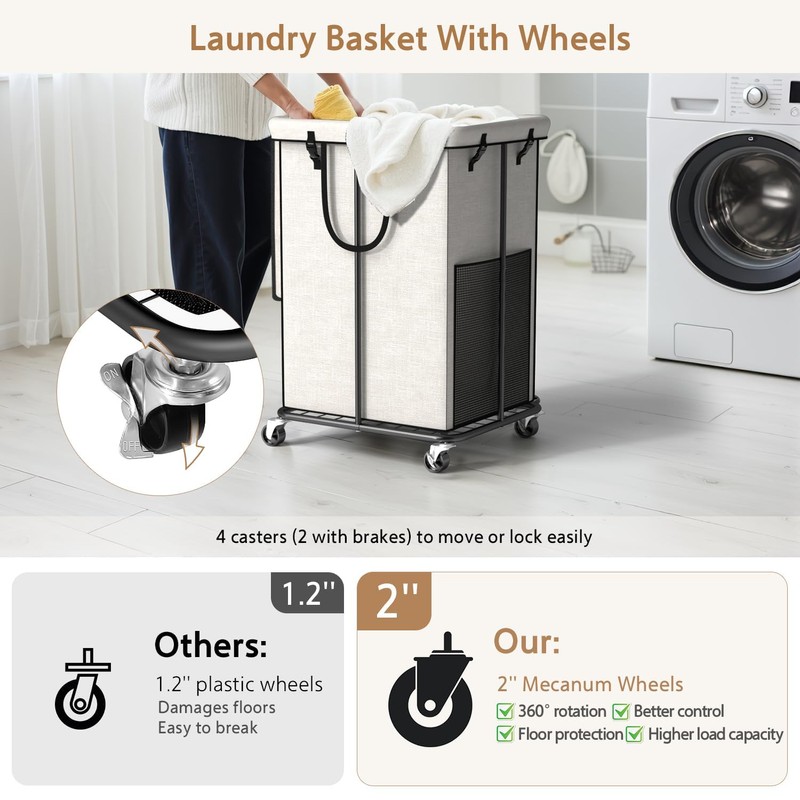 40 Gal Large Laundry Hamper with Lid, Rolling Laundry Basket