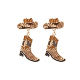 Rhinestone Western Boots Earrings Crystal Cowgirl Cowboy Enamel Hat Rodeo Boot Drop Dangle Earrings Boho Western Earrings for Women(Brown Rhinestone)