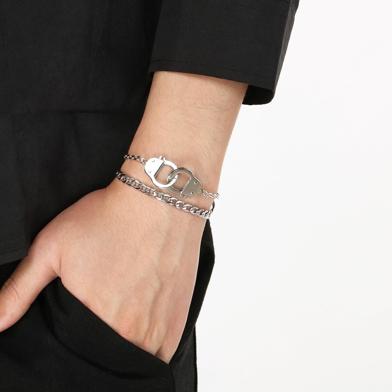 Azubpi Handcuff Bracelet Anklet, Stainless Steel Chain Waterproof Hypoallergenic Unisex