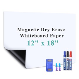 Warasee Magnetic Dry Erase Whiteboard Paper, 12" x 18" Self Adhesive Whiteboard for Wall, Easy to Write and Clean Dry Erase Board for Kids, Office, Home, with Marker, Magnetic Eraser and Magnets