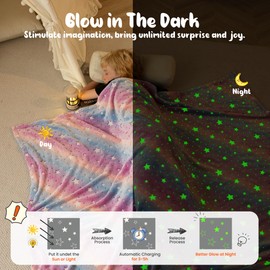 Winthome Glow in Dark Blanket, Soft Flannel Fleece Stars Blanket,All Season Throw Blanket for Kids ( Colorful Star, 130x170cm )