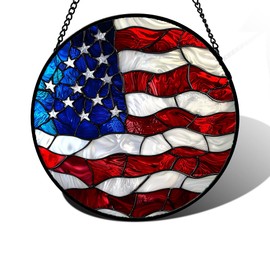 DASTOLL Stained Glass Window Hanging, Blue, White Red National Flag Pattern Sun Catchers Diamond Glass Panel Window Hangings Decor for Birthday Gifts for Women, Men, and Mom 6.3x6.3 in