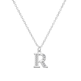 Kraven S925 Silver Initial Necklace Charm Necklace, Dainty Cubic Zirconia Letter Dainty Necklaces Jewelry Birthday Gifts for Women Girls (R)