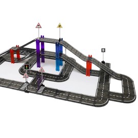 Playmags Magnetic Tiles Road Set for Kids - 130-Pieces Magnet Building Blocks Toy - Durable Creative STEM Learning Toys with Curved & Straight Car Race Track for Kids Ages 3+