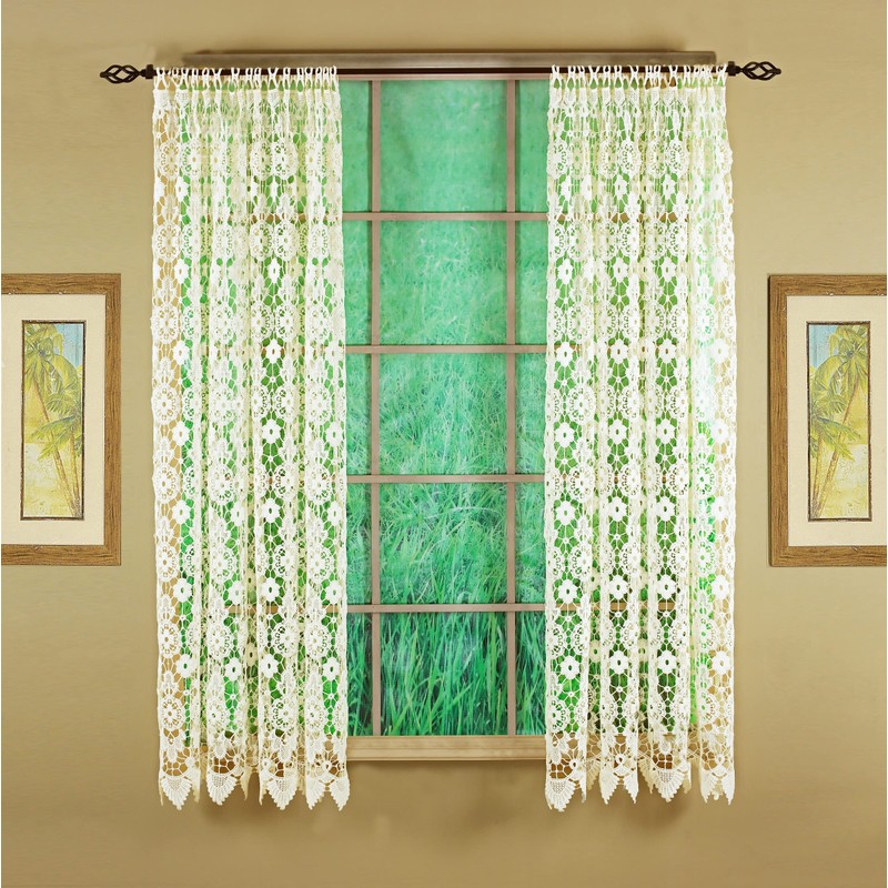 Today's Curtain Medallion Macramé Panel 63",Ecru,48W x 63L