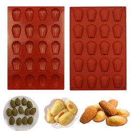 HYCSC Moldes de silicona antiadherentes con 20 cavidades, 2 moldes de silicona para magdalenas, forma de concha para hornear pasteles (rojo ladrillo)