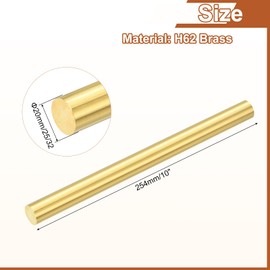 Sourcing Map 1 Pcs 20mm Dia H62 Brass Round Rod, 254mm Length for DIY Crafts & Industry