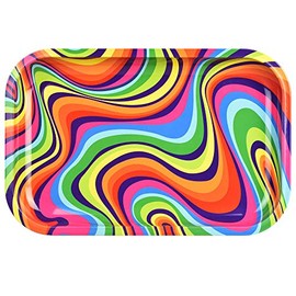 Rainbow Swirl Metal Rolling Tray - 11" x 7"