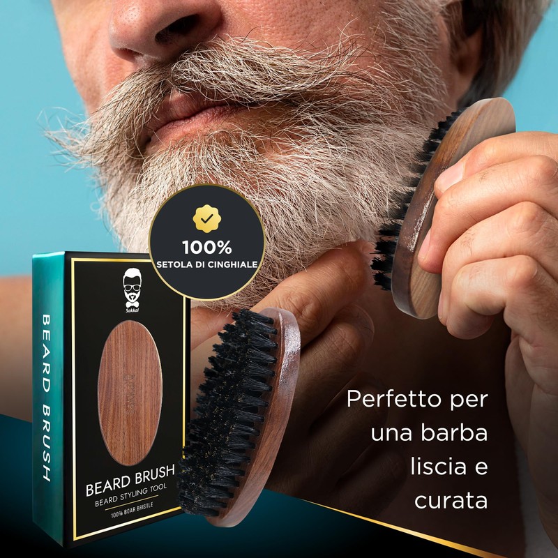 Sakkal Beard Brush Made of Boar Bristles, Antistatic Brush for