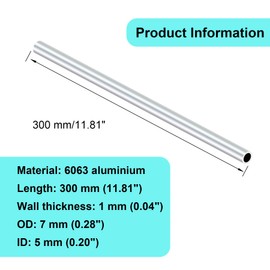 iMeistek 6063 Aluminium Tubes, 7 mm OD x 5 mm ID x 300 mm Length, Seamless Aluminium Round Tubes for DIY Model, Industry (3 Pieces)