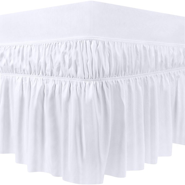 Utopia Bedding King Size (150 x 200 cm) Elastic Bed Valance Sheet with Ruffles - Soft Brushed Polyester-Microfiber Bed Skirt with a Drop of 40 cm - White