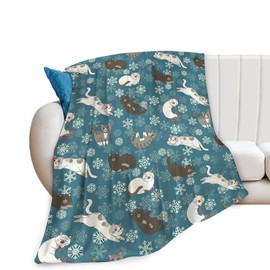 Puxnawi Cat Blanket for Girls Women Boys Men Cat Lovers Gifts Throw Blanket Cozy Plush Flannel Fleece Snowflakes Blankets Lightweight Fuzzy for Bed Decor 50"X40"