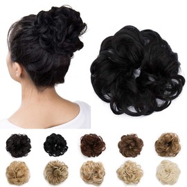 Silk-co Updo Hairpiece Scrunchy Scrunchie Hair Bun 25g Ribbon Ponytail Extensions Wavy Curly Messy Donut Chignons Hair Piece Jet Black