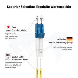 FLYPROFiber- 0.2M-6Pack OS2 LC to LC Fiber Patch Cable, SM Single Mode Fiber Optic Cable, SMF Singlemode Fiber Jumper Cord, Duplex, 9/125um, Yellow, LSZH, 0.2M(7in)-6Pack